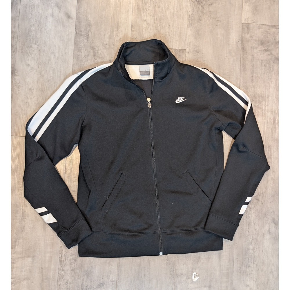 Vintage Nike Full Zip Track Jacket Coat Black White Stripe  Women's Sz L